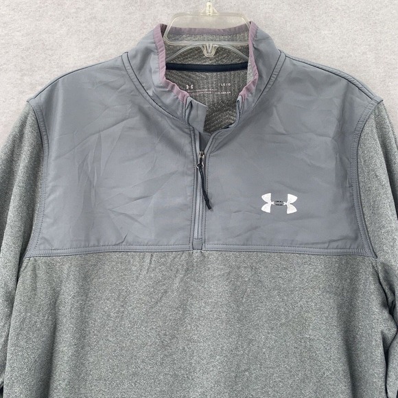 Under Armour 1/4Zip Fleece Pullover Sweater Gray Pink Trim Womens LG - Picture 2 of 9